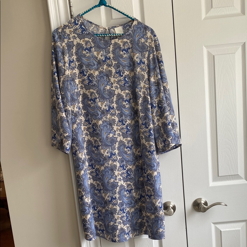 Elegant Blue and White Paisley Dress